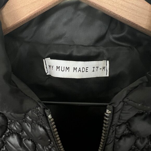 My Mum Made It Quilted Heart Puffer Jacket Coat Cropped Winter Fall Crop Bomber - Picture 2 of 6